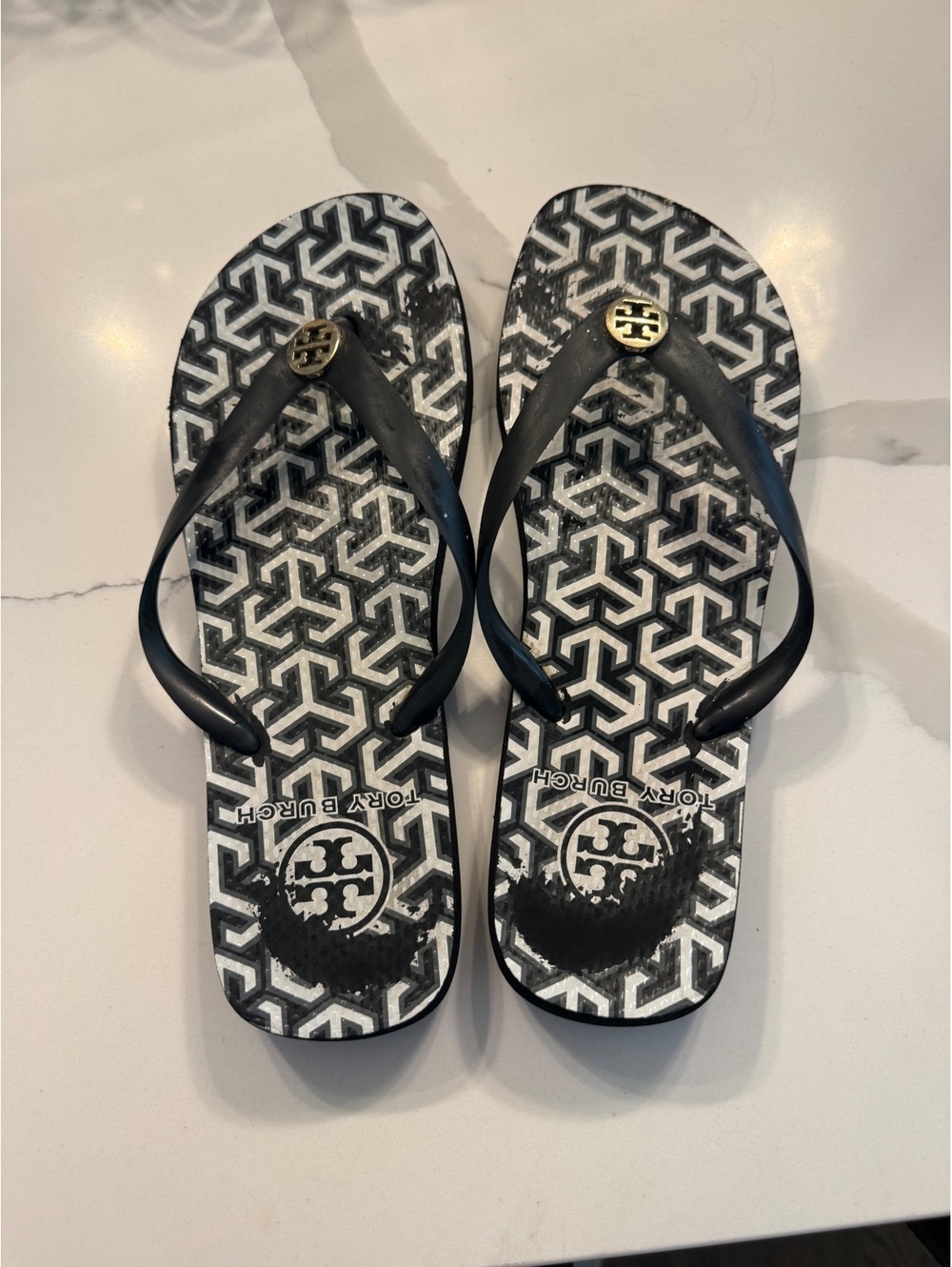 Tory Burch Black and White Flip Flop Sandals